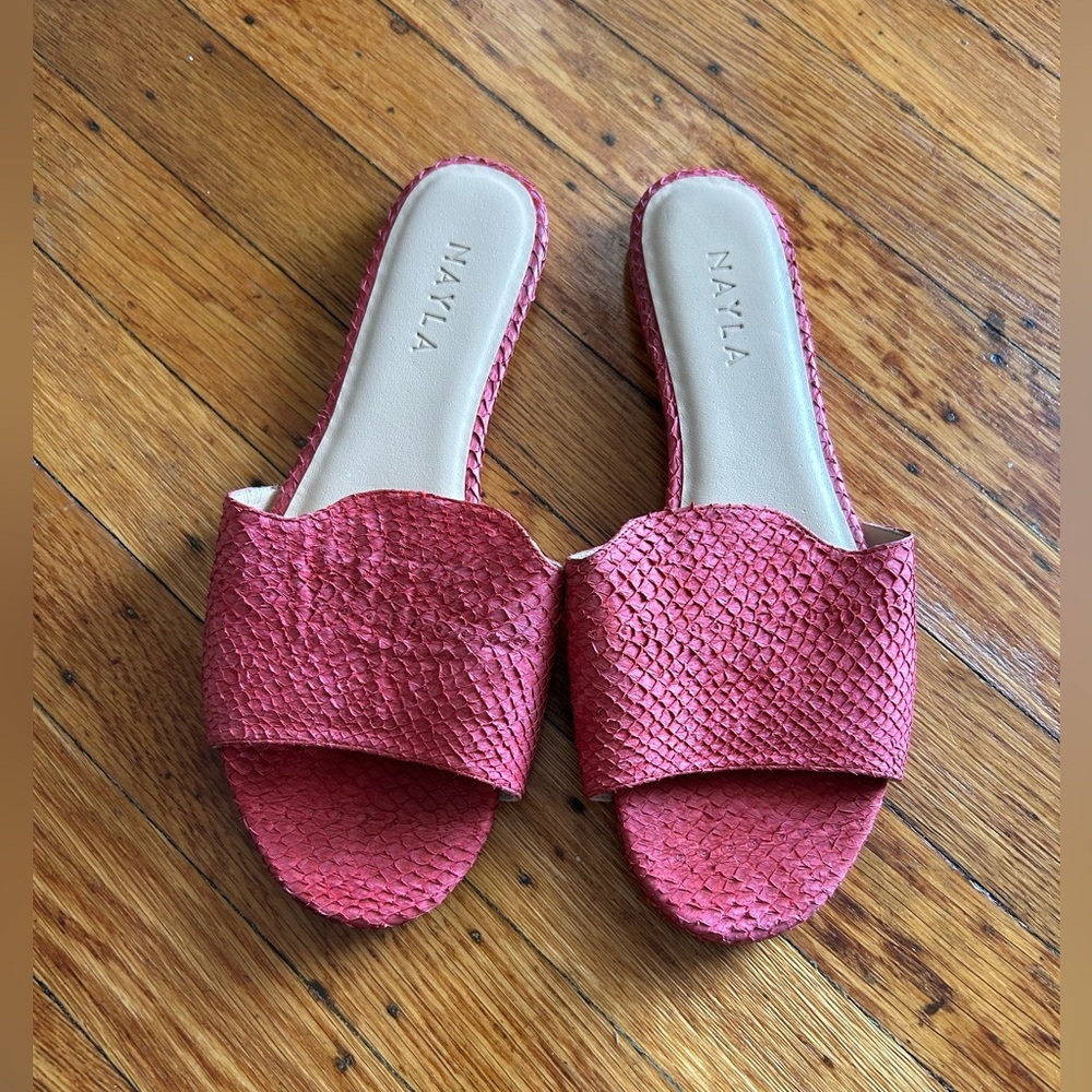 NAYLA Josefina Fishscale Leather Slip On Sandal Hibiscus Pink